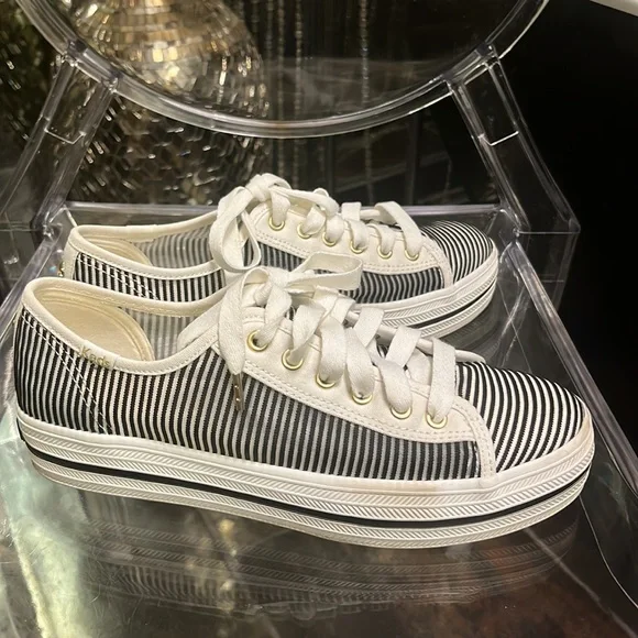 Kate Spade Black and White Striped Sneakers - Picture 4 of 5